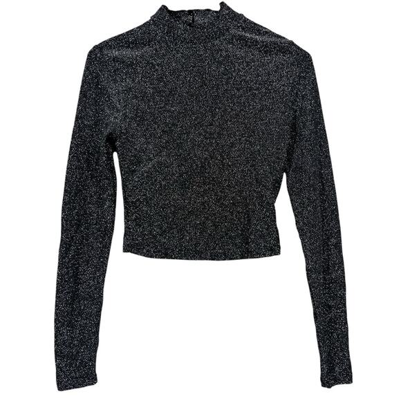 H&M Metallic Crop Top Womens S Black Sparkly Open Back Spacecore Going Out - Picture 1 of 5